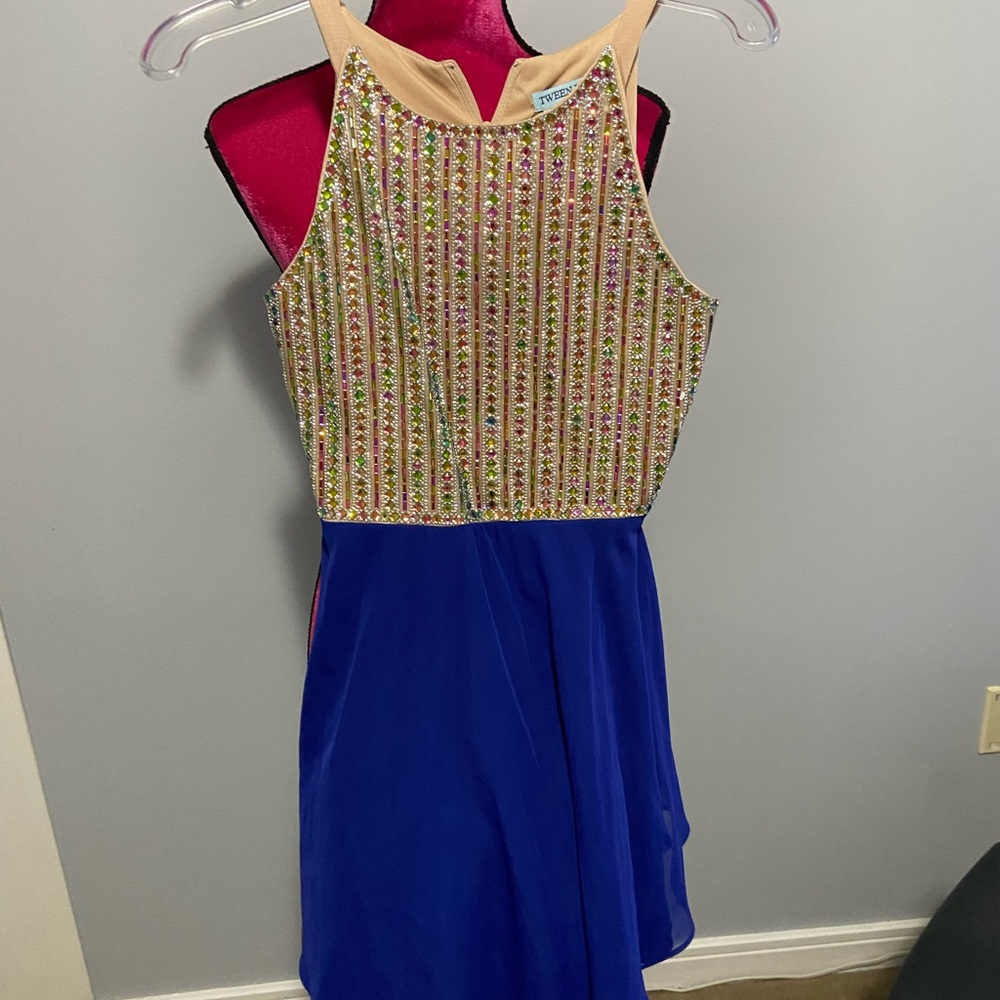 Tween diva rhinestone embellished blue dress 14